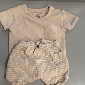 Easy Peasy Beige Baby Tee & Striped Shorts Set